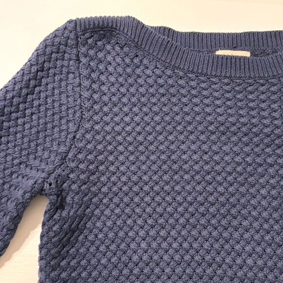 LL Bean Women's Sweater 100% Cotton Basket-Weave Boatneck Pullover Navy Blue XS - Picture 4 of 12
